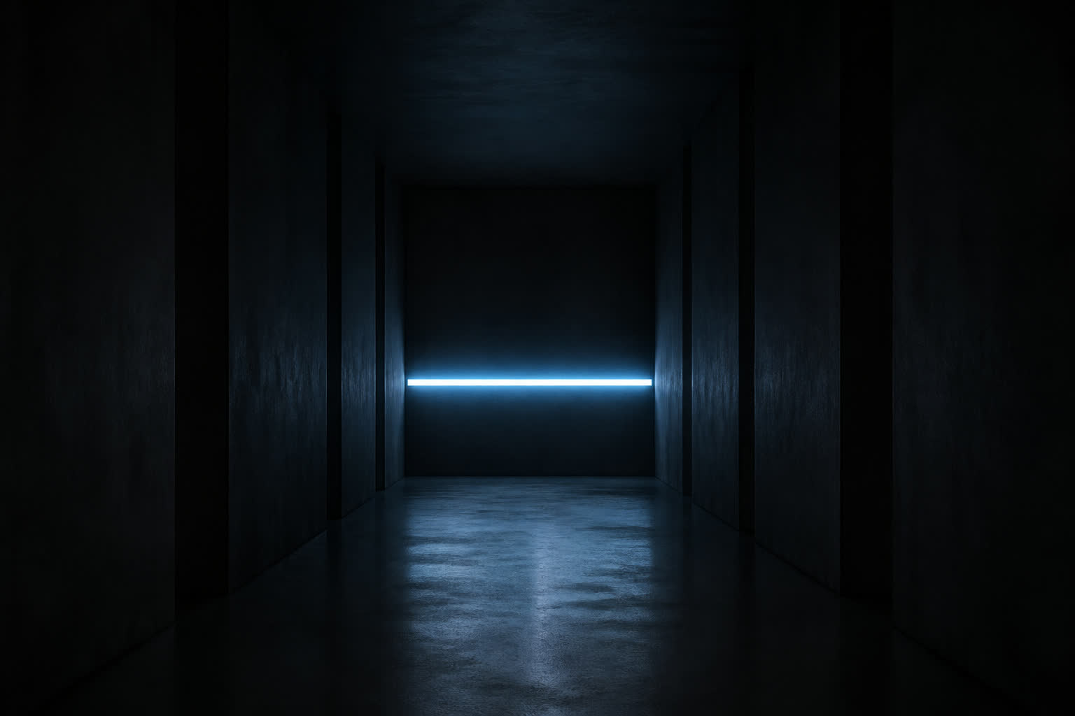 A narrow dark corridor with a measured blue light bar like a capacity gauge