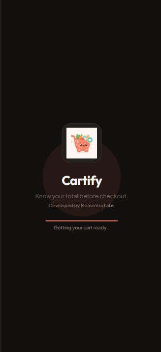 Cartify splash — Getting your cart ready