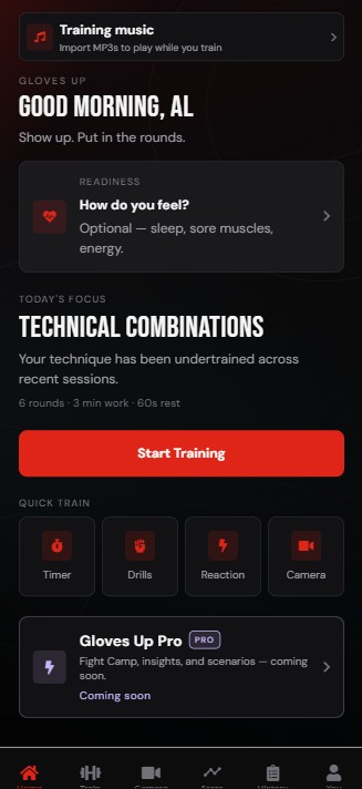 Gloves Up home — Good morning, technical combinations, and quick train tools