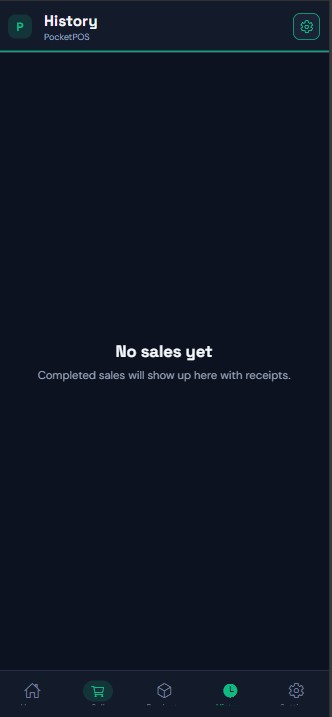 PocketPOS history — no sales yet